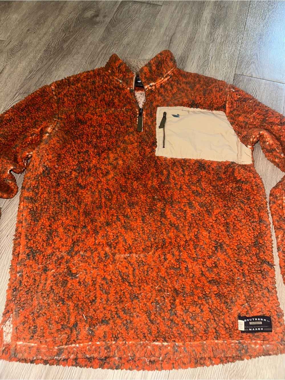 Southern Marsh Blue Ridge Sherpa Pullover Burnt Orange Fleece Sweater Sz L